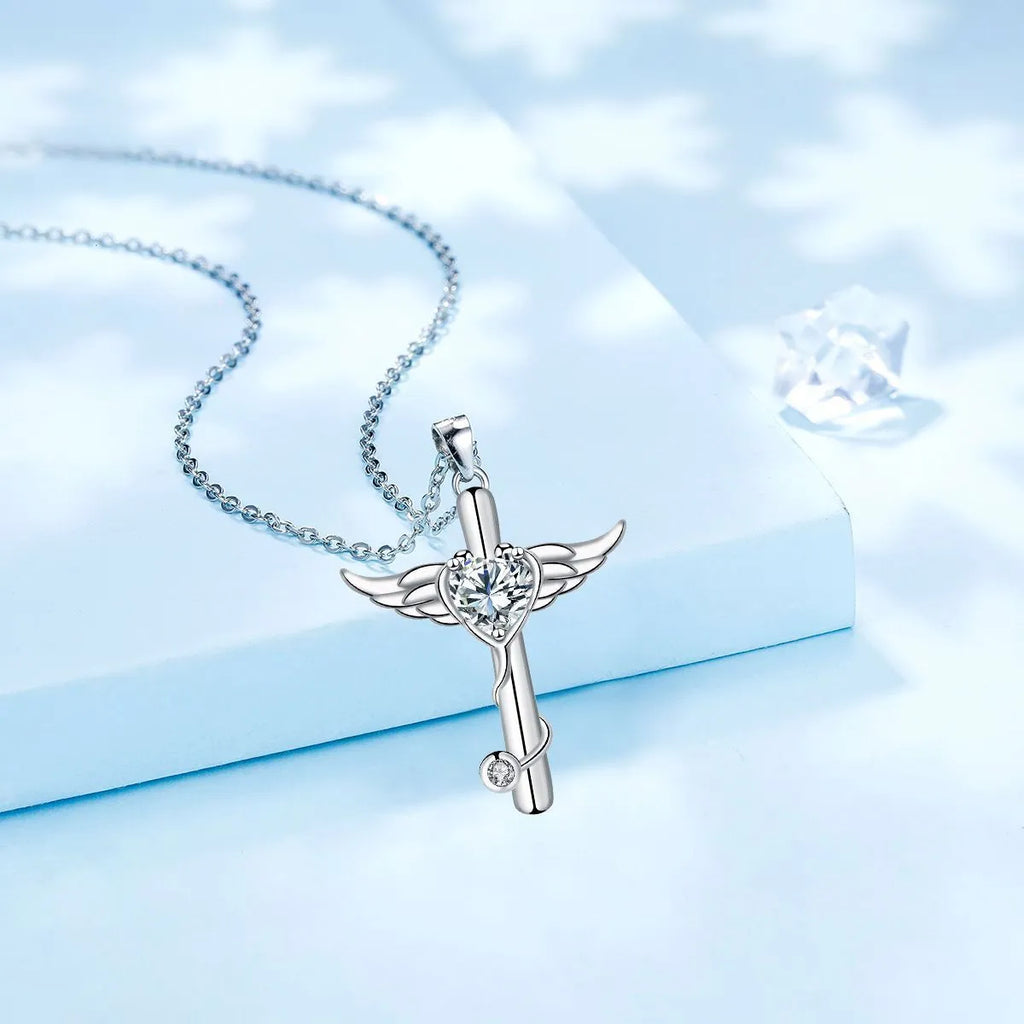 Cross stethoscope necklace with wings design in copper with electroplated finish