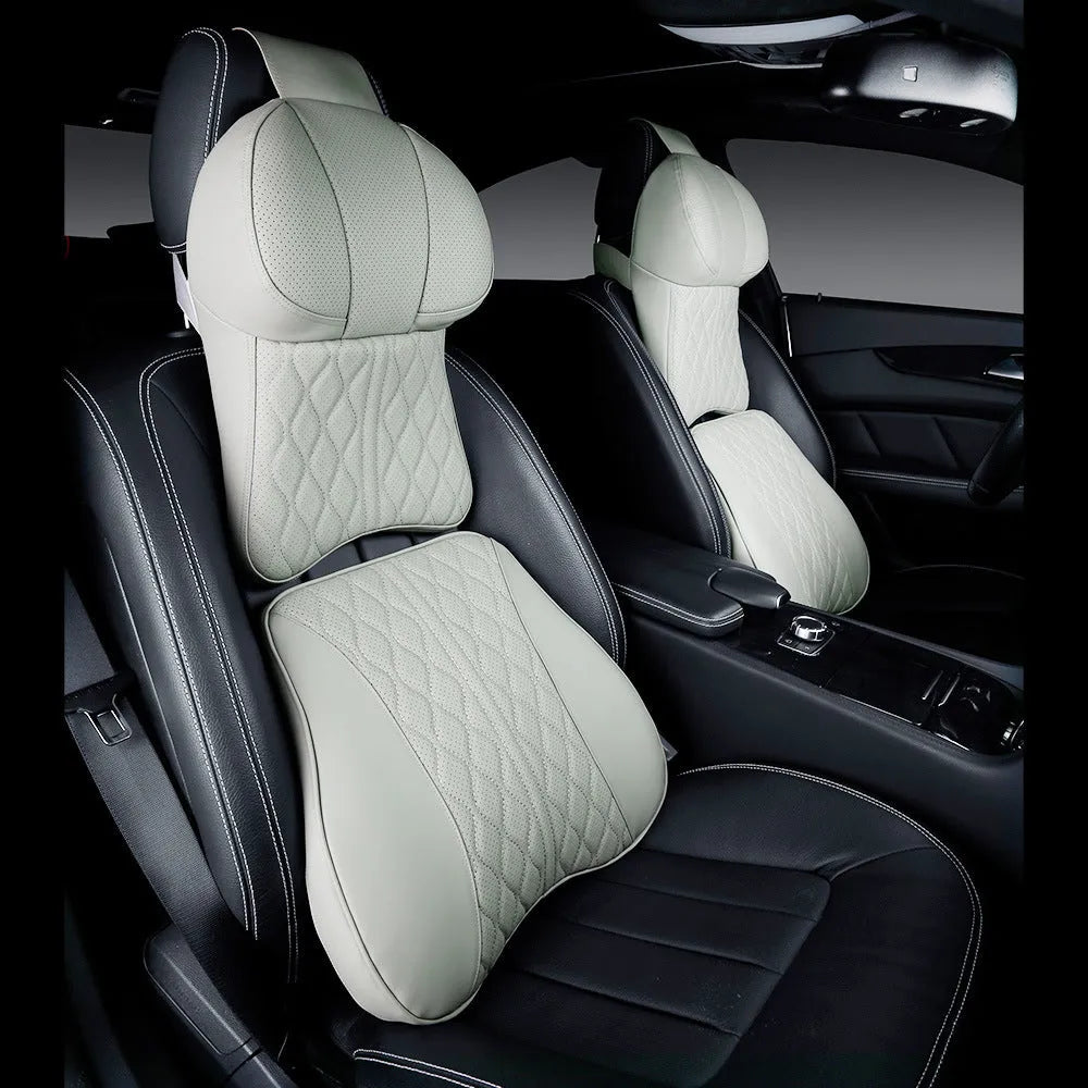 Car neck pillow and lumbar support set in wavy pattern polyester with five colour options