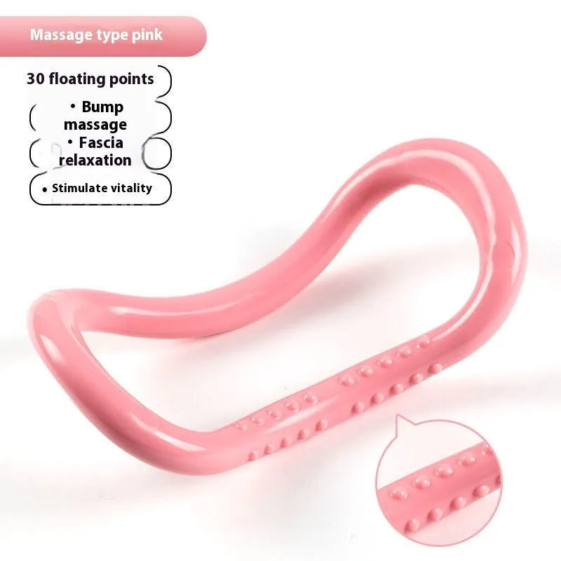 Yoga four piece fitness set showing leg stretcher, pedal puller, yoga ring, and tension rope.