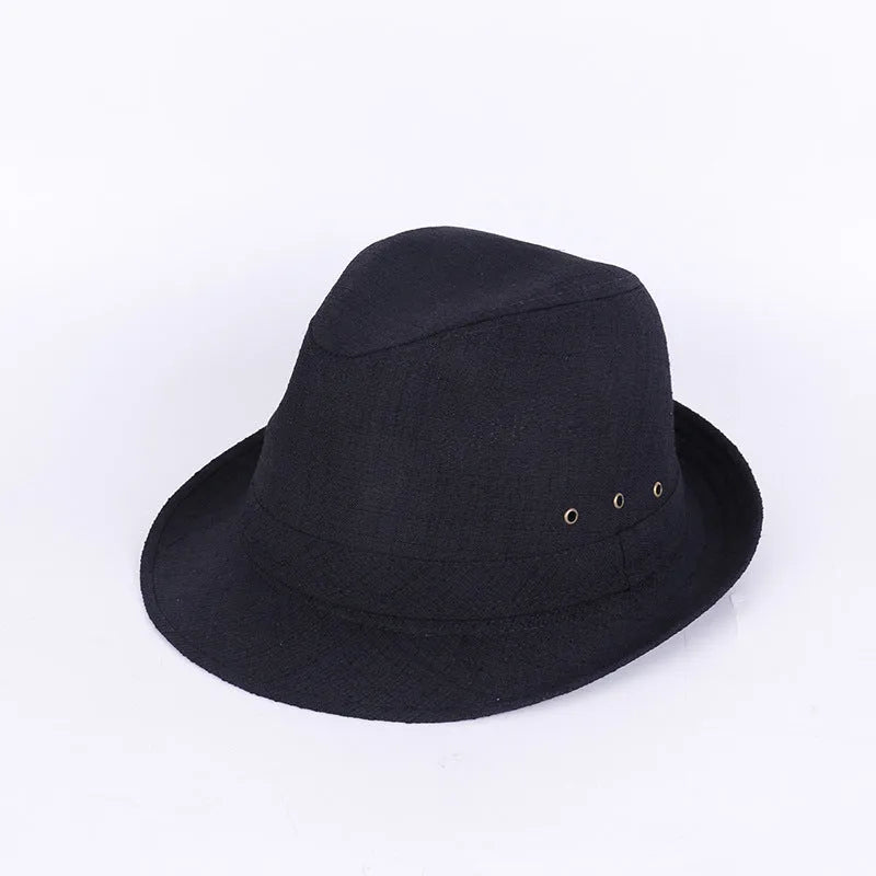 Men's thickened fedora hat shown in classic colours with size options from 57 to 60 centimetres.