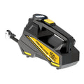 Black portable 12V car tyre inflator with digital display and LED light on a grey background.