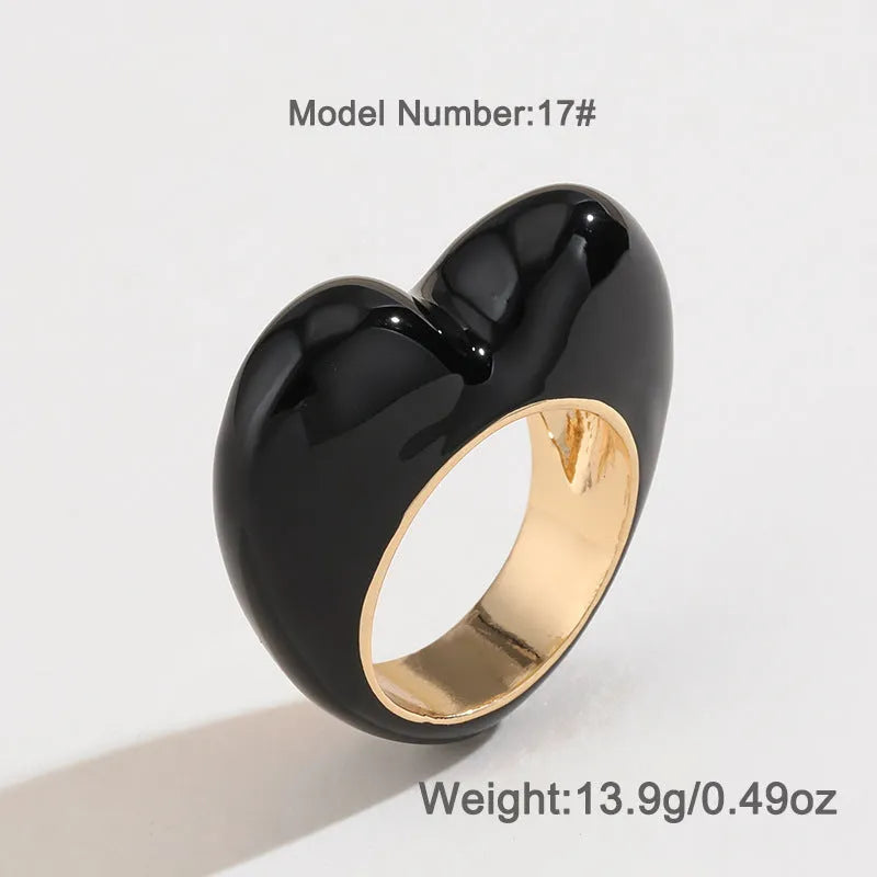 Colourful 3D enamel heart ring in zinc alloy with romantic design elements