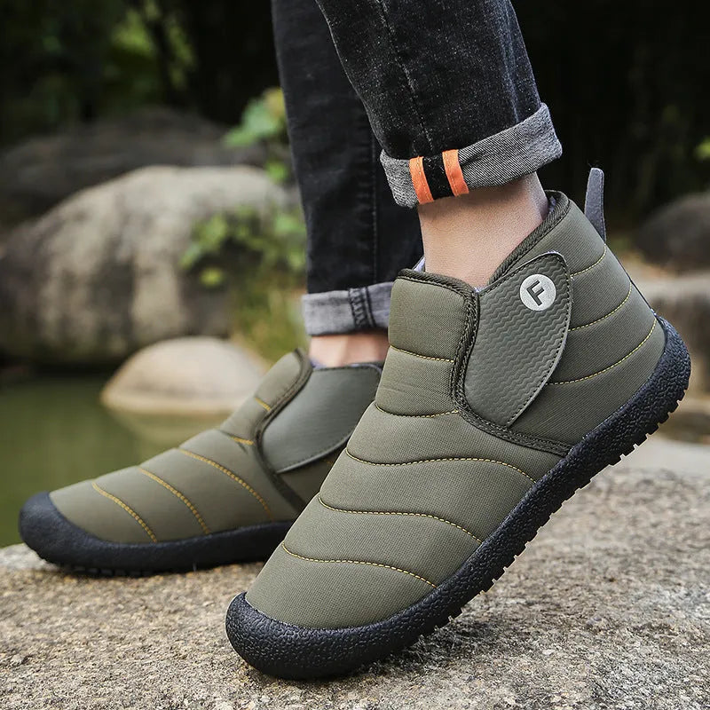 Men's waterproof cotton snow boots with non-slip rubber sole in black, blue, green, yellow colours