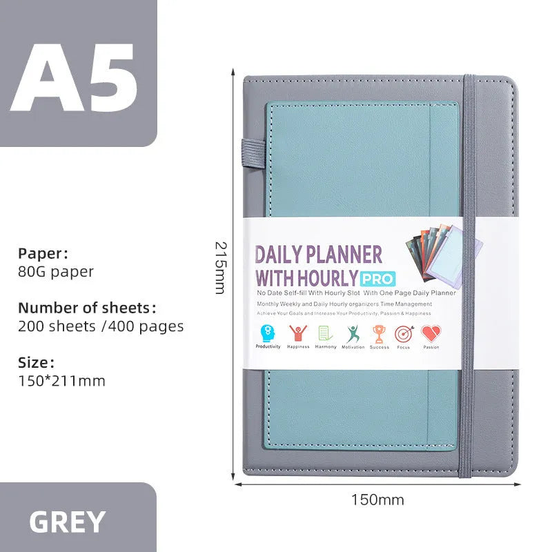 PU cover no-date notebook with thread binding showing 200 sheets of wood-free paper