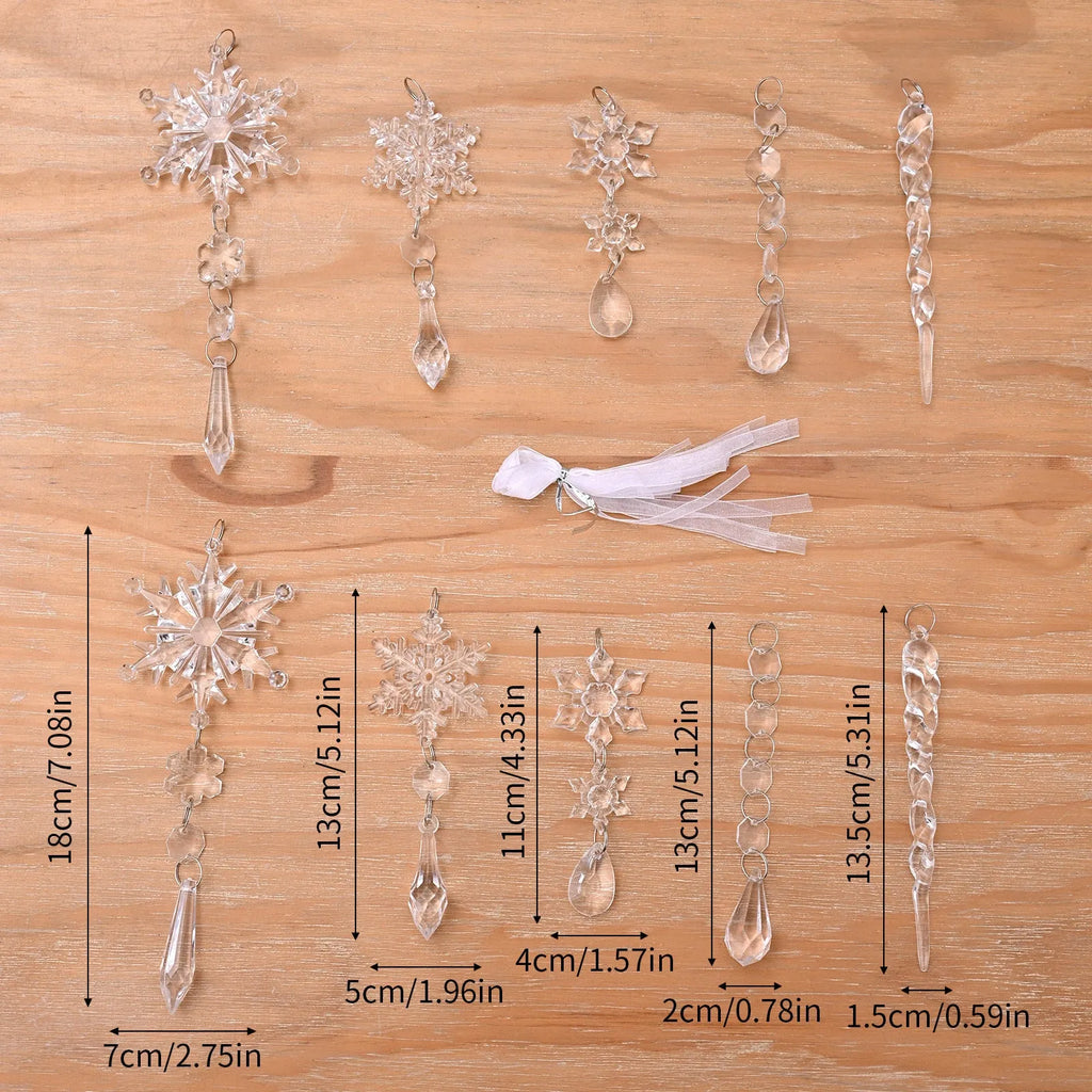 10pcs clear acrylic ice strip Christmas tree hanging pendants with ribbon for indoor outdoor decoration