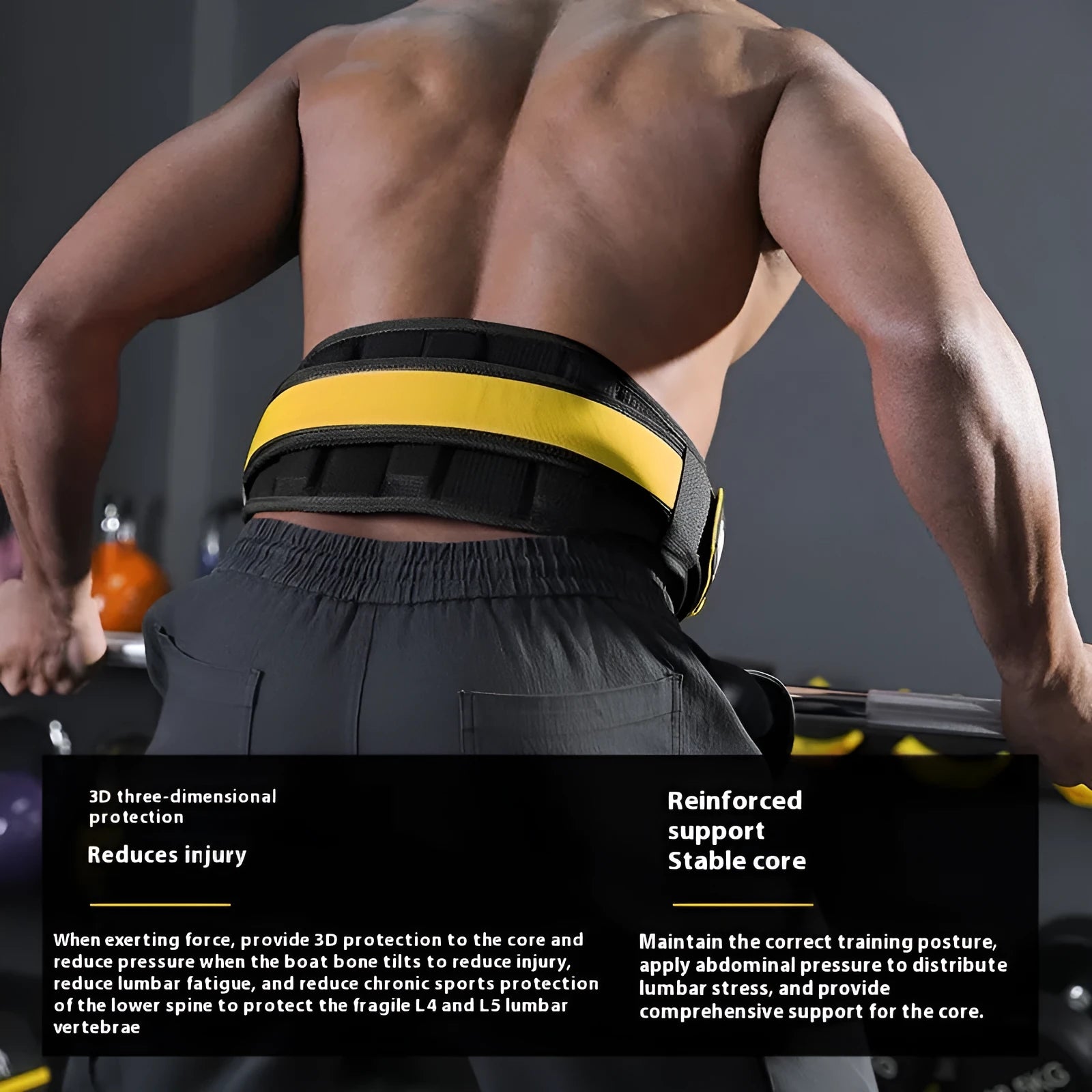 Adjustable fitness waist support belt in black for weightlifting and running