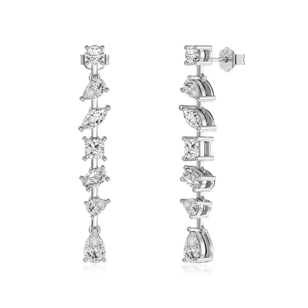 Silver tassel irregular symmetry drop earrings in 925 sterling silver with electroplated finish