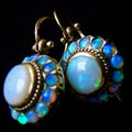 Retro exaggerated ethnic style earrings, geometric copper, gold colour, opal treatment
