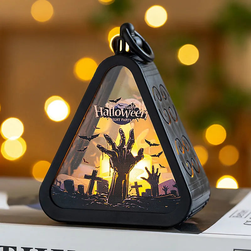 Halloween pumpkin lamp battery-operated portable decoration in plastic and glass construction