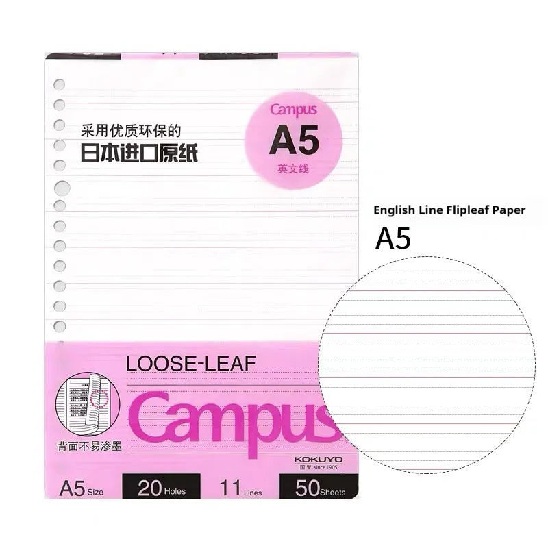 Loose spiral notebook refill with transparent PP cover and raw wood pulp paper in A5 size