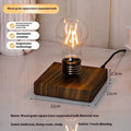 Suspension bulb creative small night lamp with iron art construction and wooden grain base