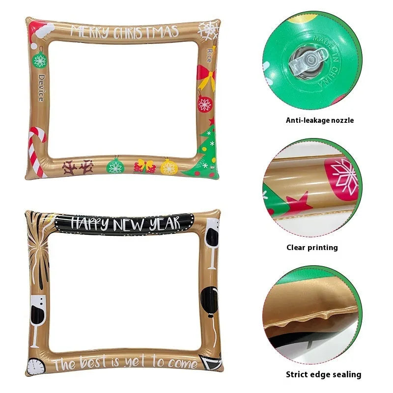 Large inflatable Christmas photo frame with festive holiday designs for group photography