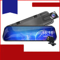 10-inch black rearview mirror driving recorder with 170-degree wide-angle lens and 12MP camera installed over car mirror