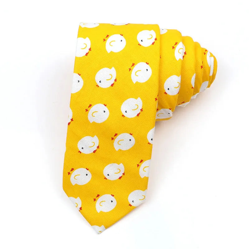 Korean style narrow cotton bow tie with cartoon pattern printing and adjustable neck strap