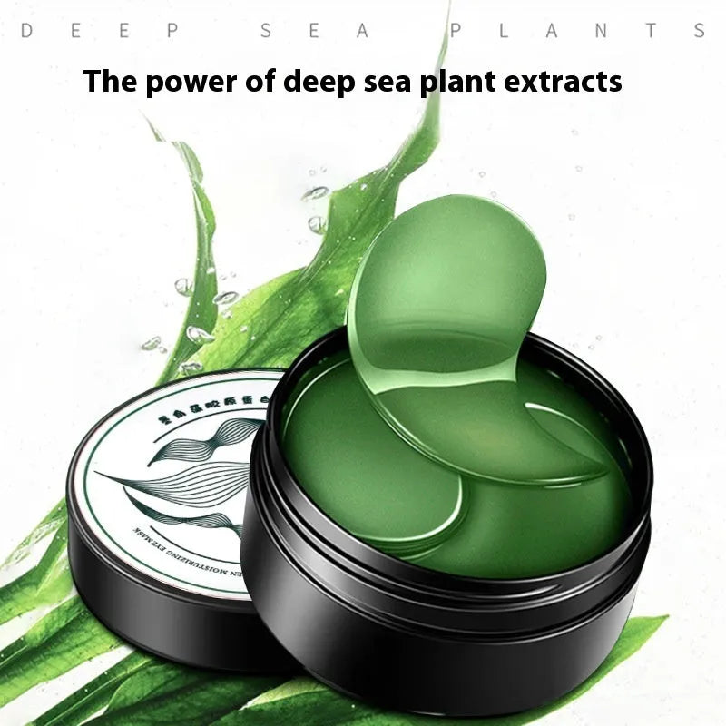 Pack of 60 seaweed collagen essence sheet eye masks for skincare.