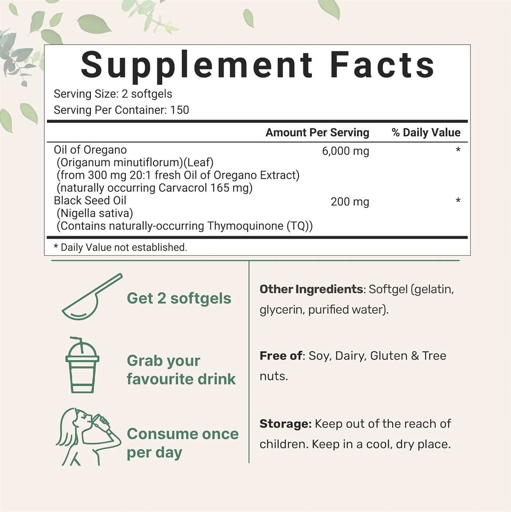 Butter black seed oil soft gel capsules in sealed packaging showing 180 or 300 tablet options