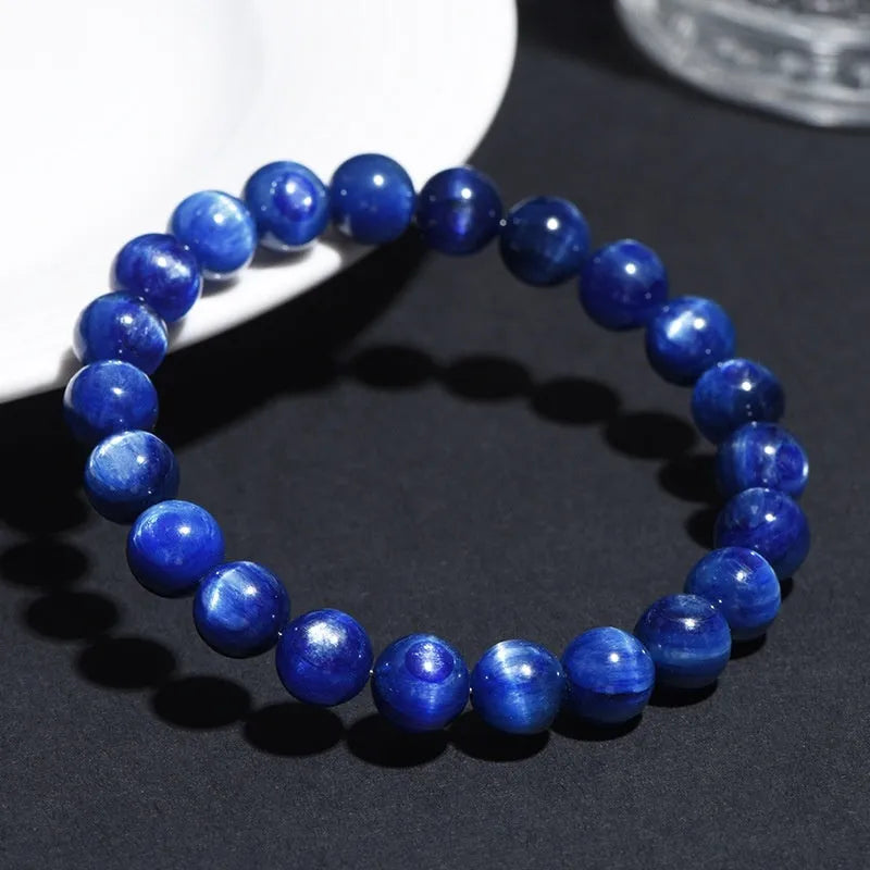 Blue crystal bracelet with spherical beads and Ruyi elements, polished 7A grade material
