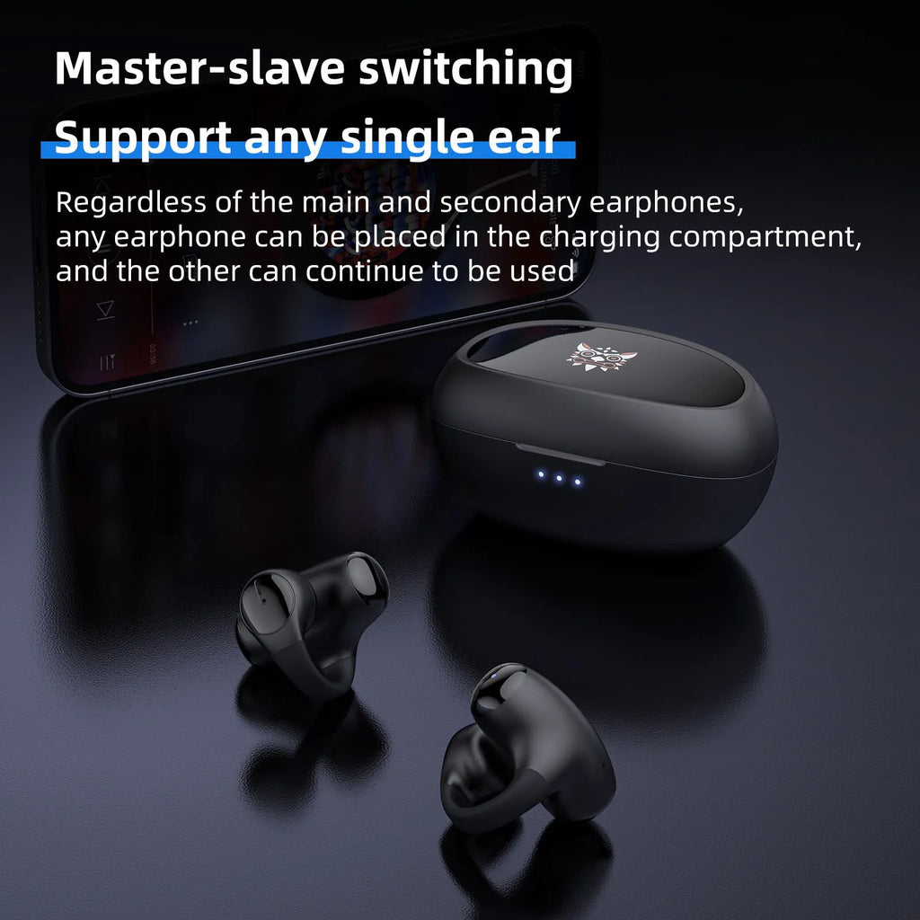 T306 wireless Bluetooth gaming headset with earhook clip-on design in black and white colour options