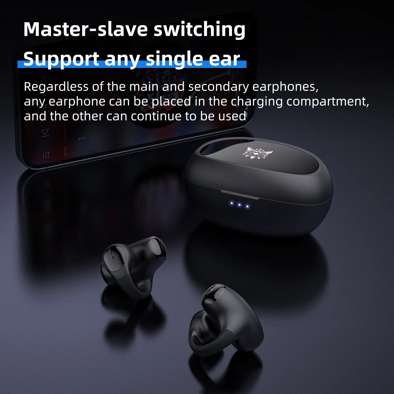 T306 wireless Bluetooth gaming headset with earhook clip-on design in black and white colour options