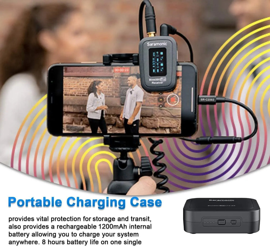 Small black wireless microphone transmitter and receiver kit for lapel clip audio recording.