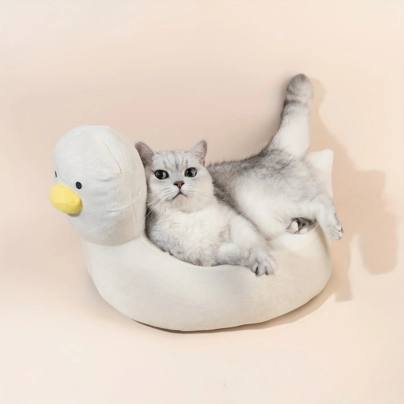 Duck-shaped fluffy pet bed sofa for small dogs and cats in blue colour