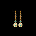A pair of geometric stainless steel earrings on a plain background.