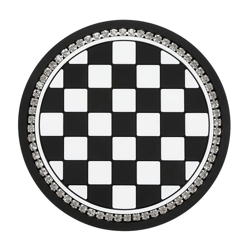 Universal PVC car cup holder mat coaster for front gate slot in four pattern designs.