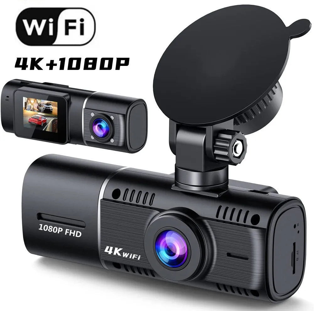 Standard black 1080p dual recording dash cam with a 1.5-inch screen on a car windscreen.