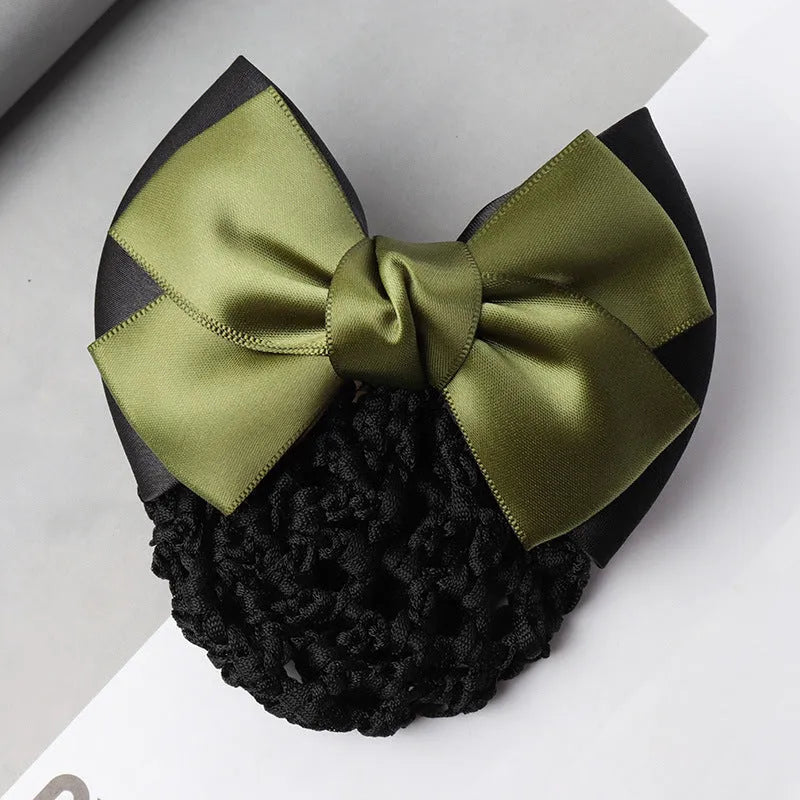 Professional hair clip headdress with flower bow net pocket in multiple colour variations