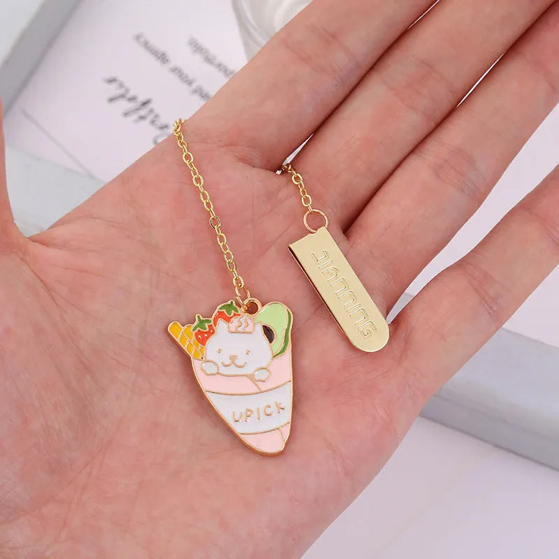 Jane Lime Foodie Cat metal bookmark with cartoon pendant in choice of four designs.