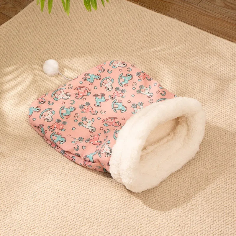 Cat sleeping bag nest measuring 50x40 cm in blue rabbit design with enclosed sides
