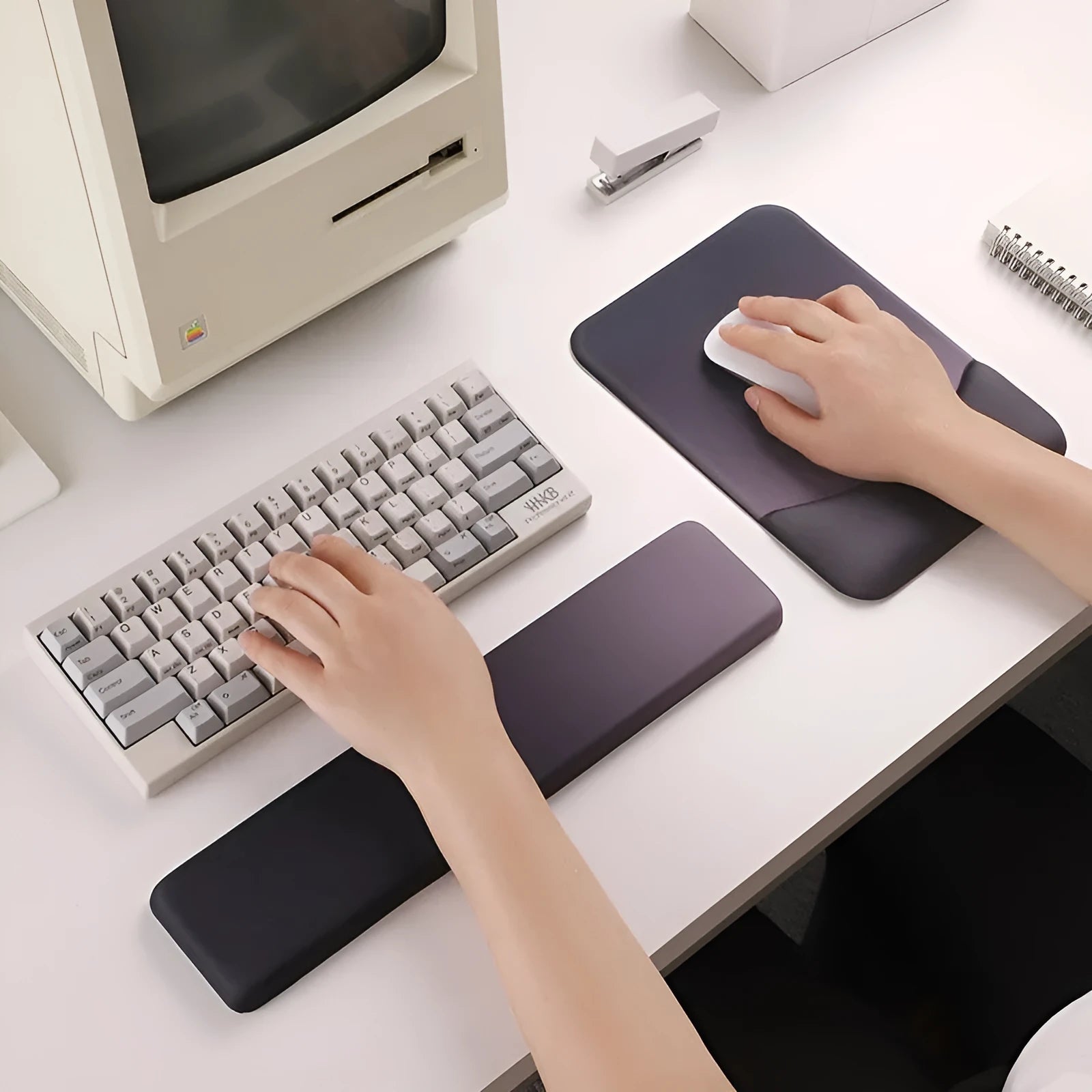 Square silica gel wrist rest mouse pad with cloth surface and integrated wrist strap