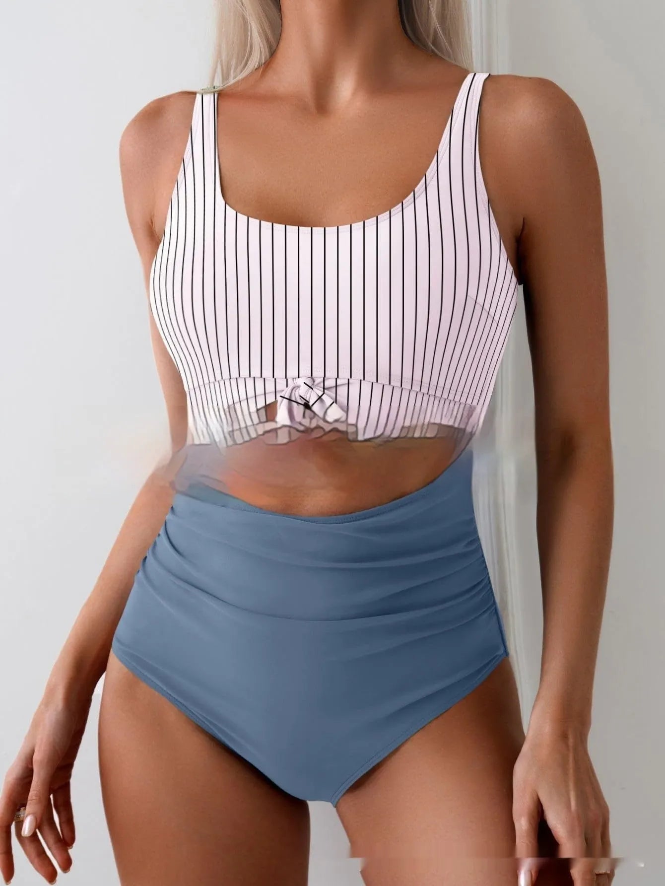 One-piece women's swimsuit with contrast colour straps, covered belly, sleeveless, solid colour, sizes S to XXL