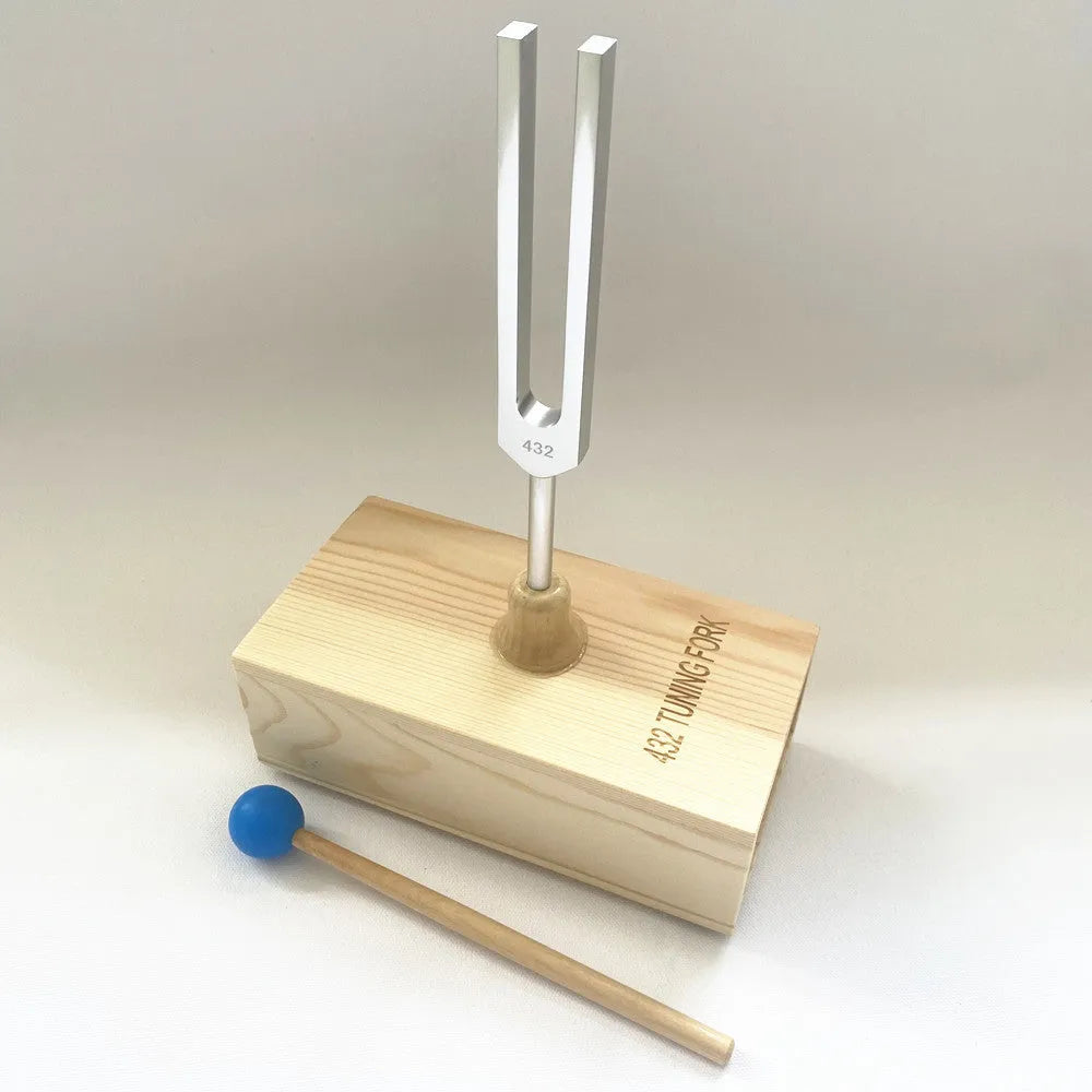 432Hz aluminum tuning fork with speaker set in kraft paper packaging