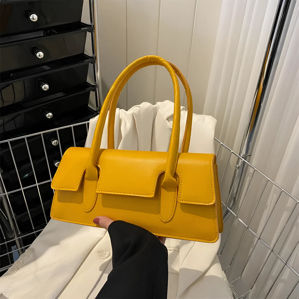 Women's small square shoulder bag in PU leather with document compartment interior and sandwich pocket exterior