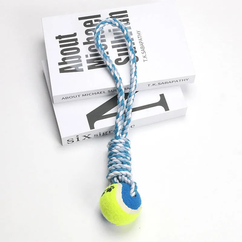 38 cm long cotton string dog toy for medium to large breeds in red, white and blue colour options