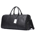 Men's leather excursion bag in black and coffee colours showing 44cm and 55cm size options