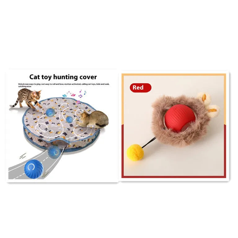 Silicone rolling cat toy ball available in red, green, and grey colours