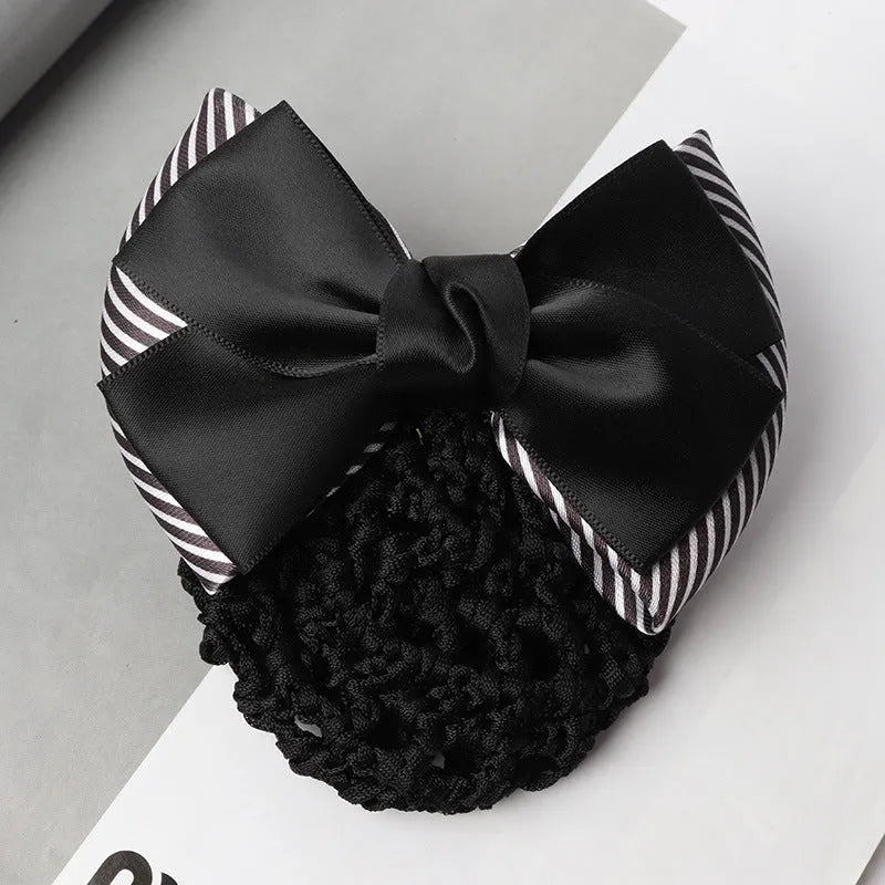 Professional hair clip headdress with flower bow net pocket in multiple colour variations