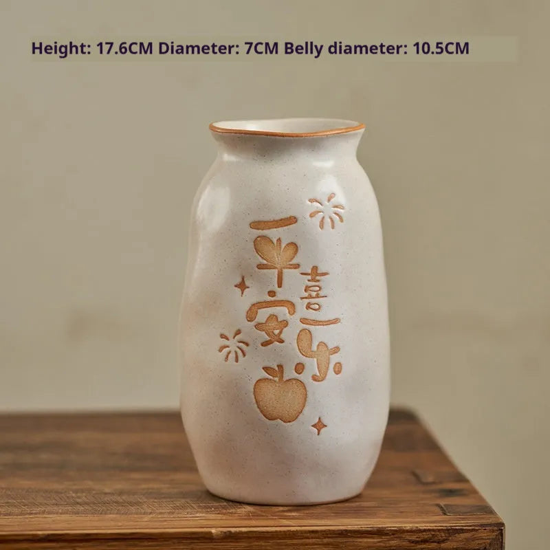 Chinese hand-painted ceramic joy vase with traditional designs and 8 cm base