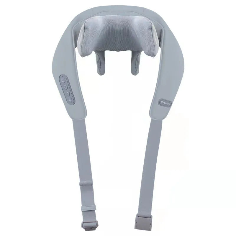 Grey elastic fabric USB-powered neck and back massager with infrared physiotherapy function
