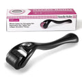 Black and purple derma rollers with titanium microneedles for face, beard, hair and scalp care