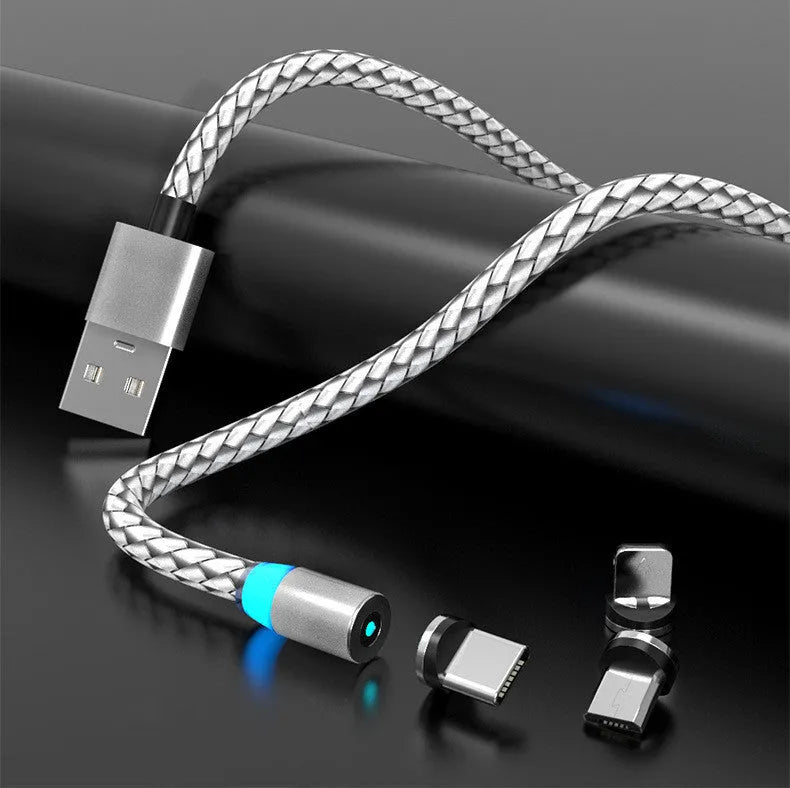 Magnetic data cable with breathing light in various colours and lengths for Apple and Android phones