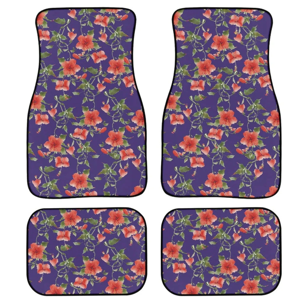 Four-piece set of black printed rubber car floor mats with a 20mm thickness and waterproof lining.
