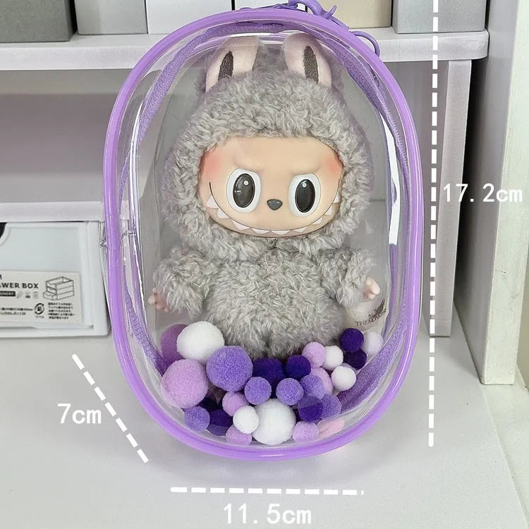 Transparent PVC cube storage bag for cotton dolls with backpack handle in multiple colour options