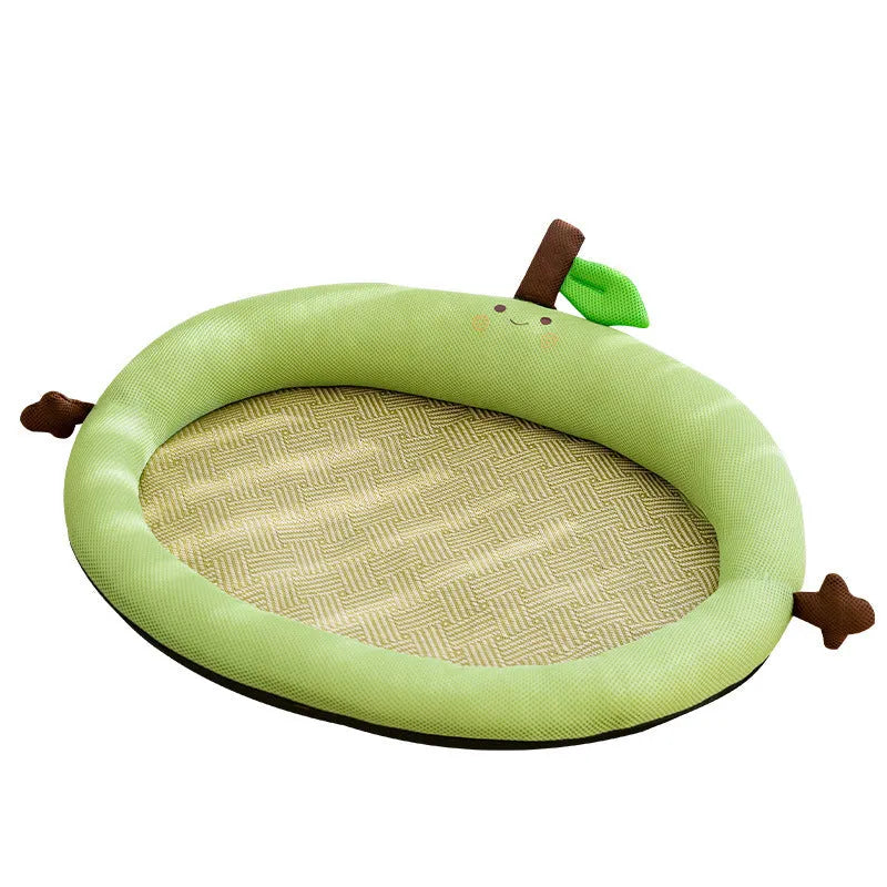 Green fruit backrest pet nest for dogs and cats, shown in a large size.