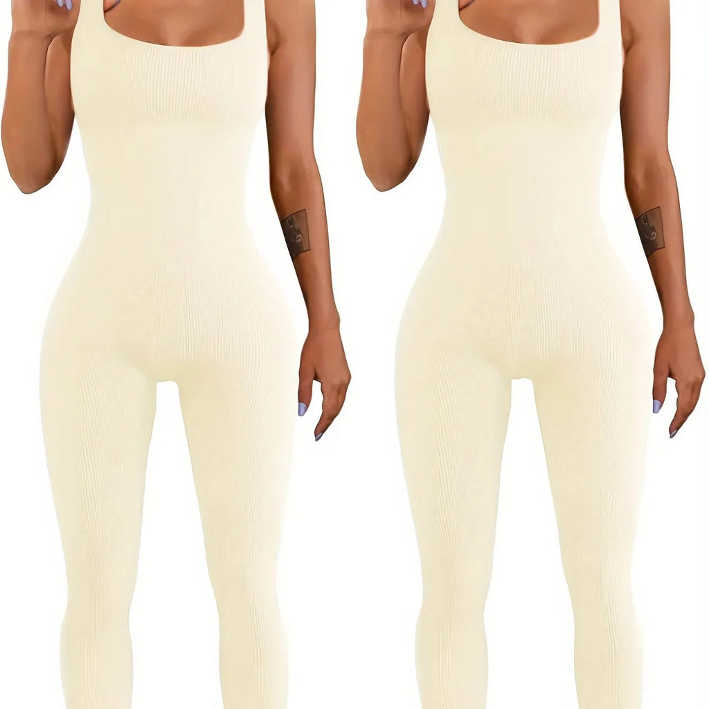 Women's spandex suspender tank top tights with long sleeves and button detailing in beige colour