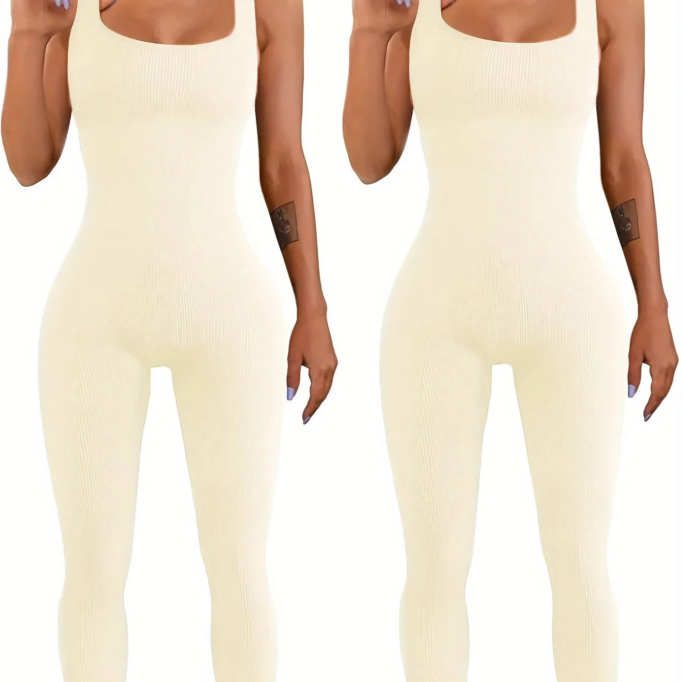 Women's spandex suspender tank top tights with long sleeves and button detailing in beige colour