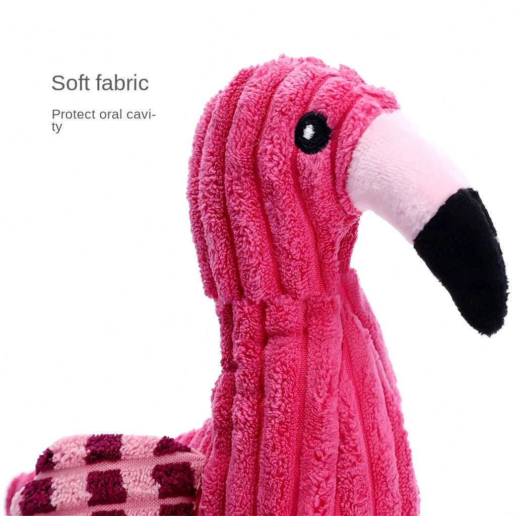 Pink animal-shaped corduroy plush dog toy with a squeaker.