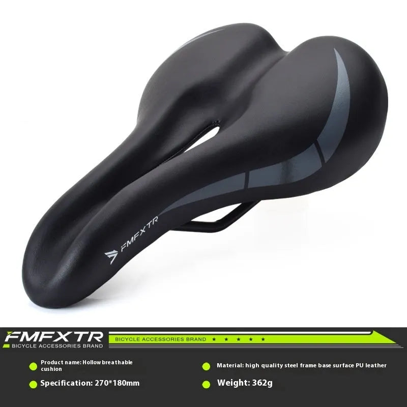 Bicycle seat cushion with hollow design and PU leather cover measuring 270mm by 180mm